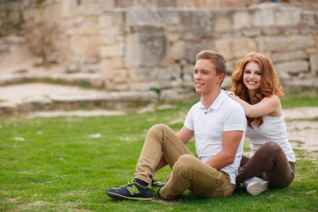 Portrait of a loving couple summer outdoors.