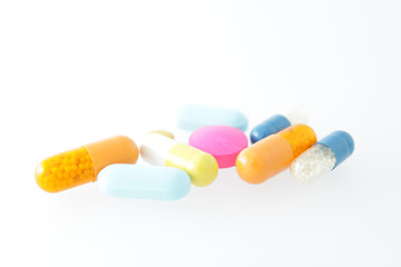 Unknown pills isolated on white background