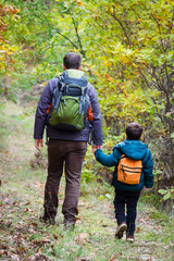 Autumn family hiking