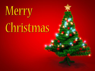 Christmas tree on red background