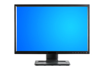 Black monitor with blank blue screen