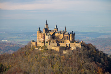 Fairy tale castle Burg Hohenzollern in warm sunny light