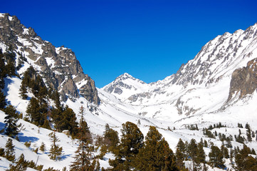 Mountains with snow at Strebske Pleso ski resort, Low Tatras, Sl