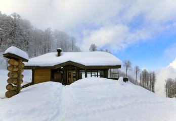House in the mountains in winter