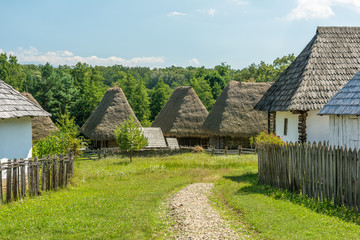Fototapeta na wymiar Old Romanian Village View In The Carpathian Mountains