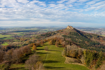Stunning panorama of castle Burg Hohenzollern in autumn