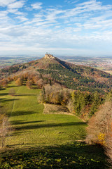 Sunny panorama of castle Burg Hohenzollern in autumn