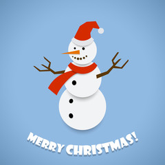 Fototapeta na wymiar Paper snowman Christmas card design vector template.