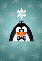 Funny penguin with snowflakes