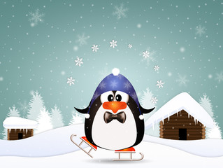 Funny penguin with skates