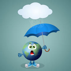 Funny earth with umbrella