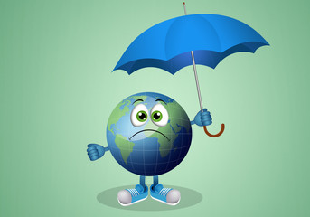 Funny earth with umbrella for rainy day