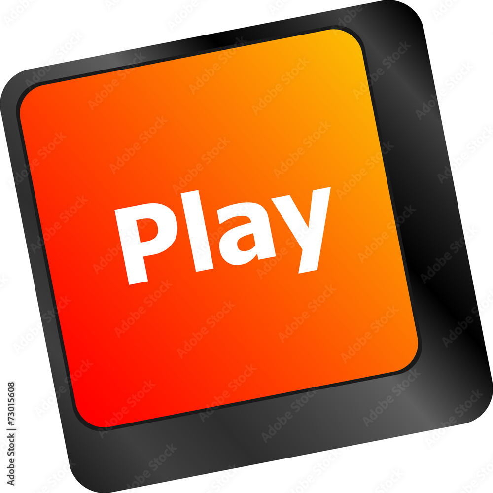 Poster computer keyboard with play key - technology background