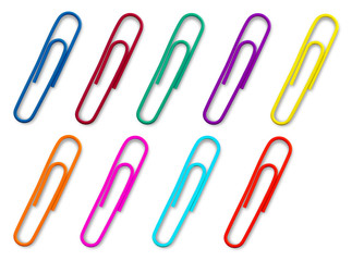 Multi-colored paper clips isolated on white