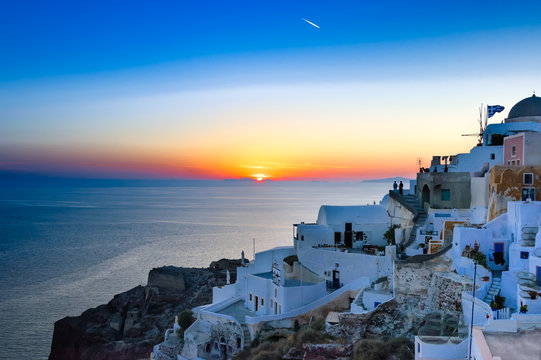sunset over Agean sea in Santorini