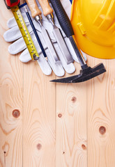 tools on a wooden background