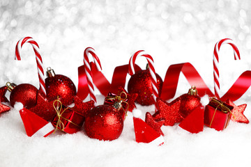 Christmas decorations in snow