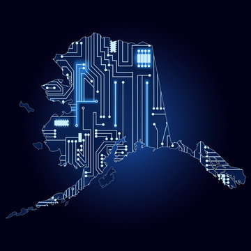 Map Of Alaska With Electronic Circuit