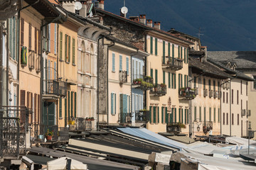detail of medieval houses in Cannobio, Italy