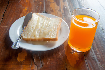 breakfast toast, juice and milk