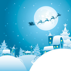 Fototapeta na wymiar Santa’s sleigh flying over the moon