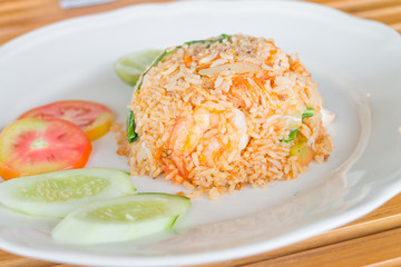 salted egg fried rice with shrimp , Thai food