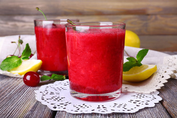 Fresh cold cherry cocktail with mint and lemon