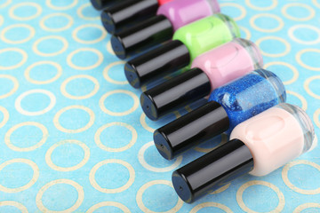 Colorful nail polishes, close-up