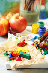 Beautiful still life with professional art materials, close up