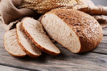 Fresh bread on table close-up