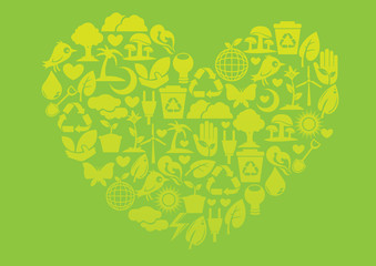 Ecology icons forming a heart shape