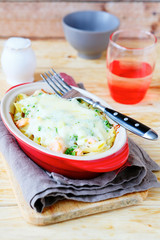 baked pasta with cheese and salmon