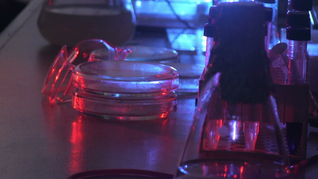 Dark laboratory in blue and red light