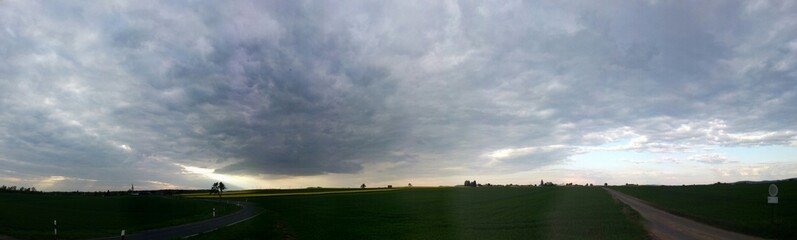 Panorama at Sunset with Rays of Light