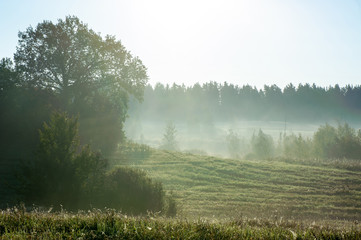 Beautiful misty sunrise landscape