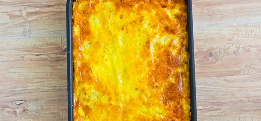 Potato casserole with eggs and meat