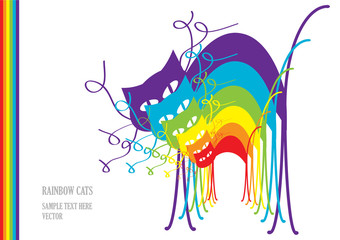 cartoon rainbow cats and colorful lines