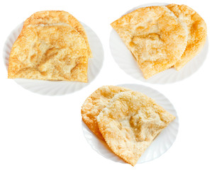 three plates with cheburek pie isolated
