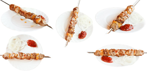 set of skewers with lamb shishkebab isolated