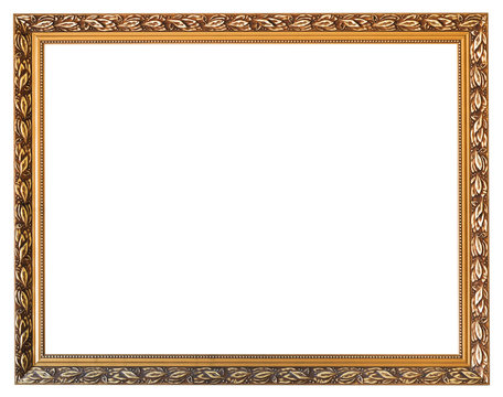 carved golden wooden picture frame isolated