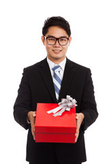 Asian businessman with red gift box