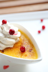 Creme brulee. Traditional French vanilla cream dessert with frui
