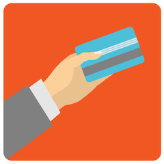 Flat design style illustration. Hand hold credit card to pay.