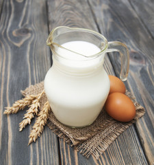 Jar with milk and eggs