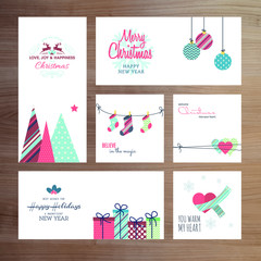 Set of Christmas and New Year greeting card templates