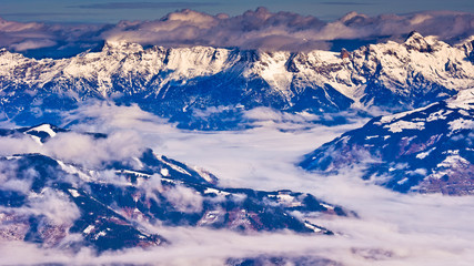Naklejka na ściany i meble Panoramic view from the top of Kaprun glacier at Austrian alps