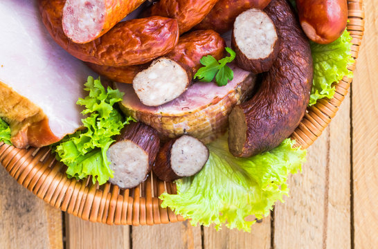 Background basket meat sausages meats