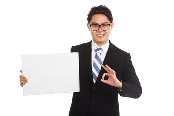 Asian businessman show OK with blank sign