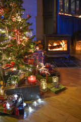 Christmastime, a lot of beautiful gifts under the Christmas  tre