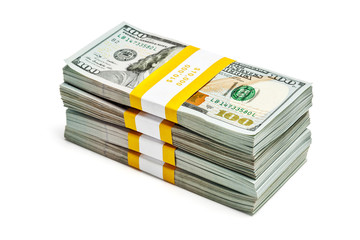 Bundles of 100 US dollars 2013 edition banknotes